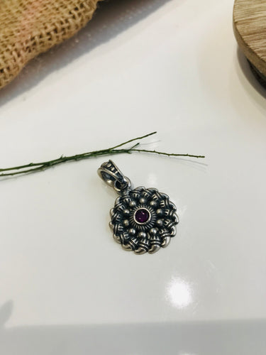 Red Stone Silver Oxidise Pendant
